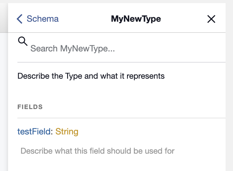 Documentation for a single field object type called MyNewType